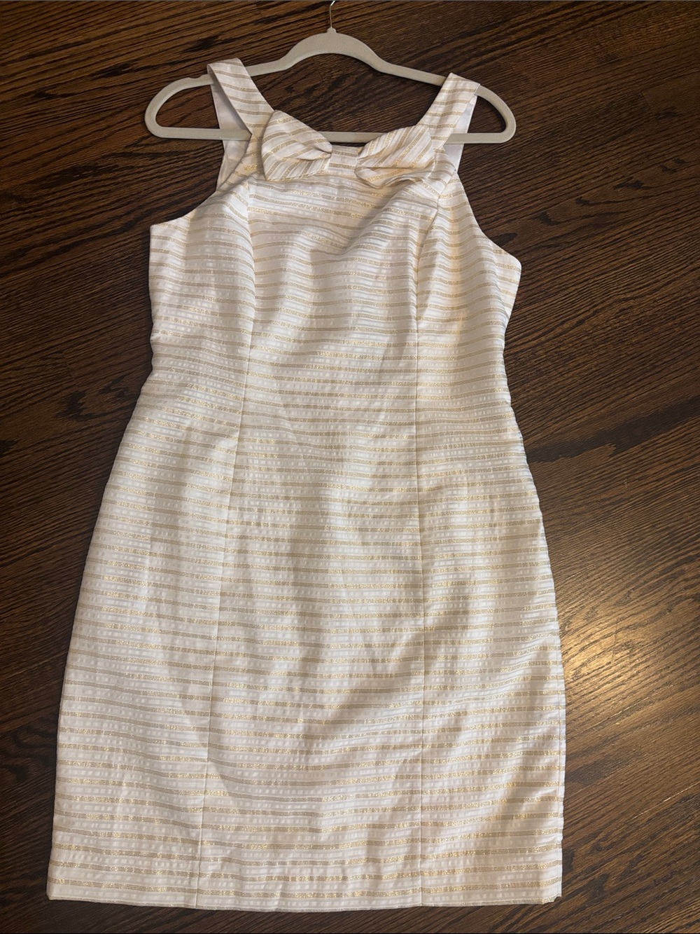Lilly Pulitzer White and Gold Bow-Detail Mini Dress
